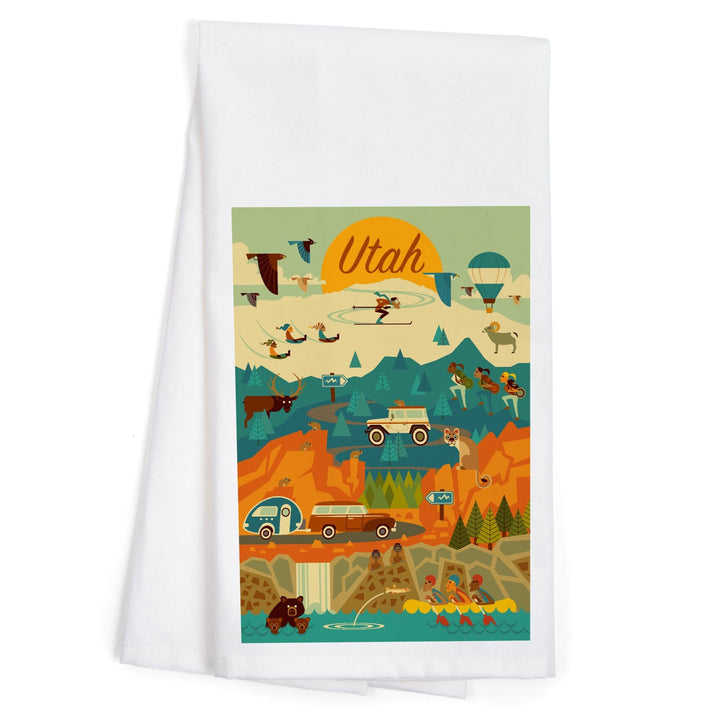 Utah, Mountain, Geometric, Organic Cotton Kitchen Tea Towels Kitchen Lantern Press 