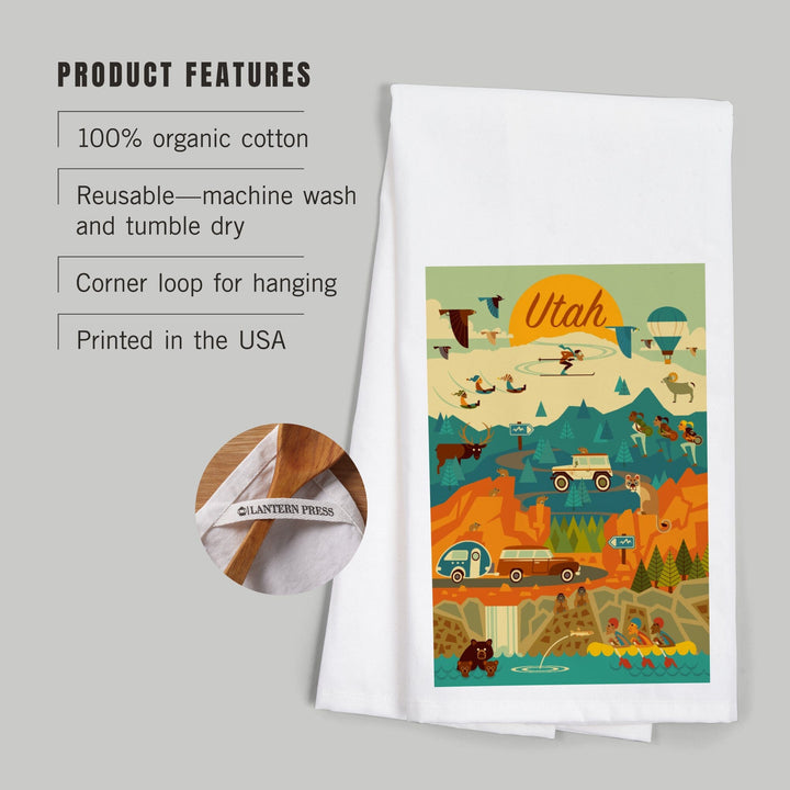 Utah, Mountain, Geometric, Organic Cotton Kitchen Tea Towels Kitchen Lantern Press 
