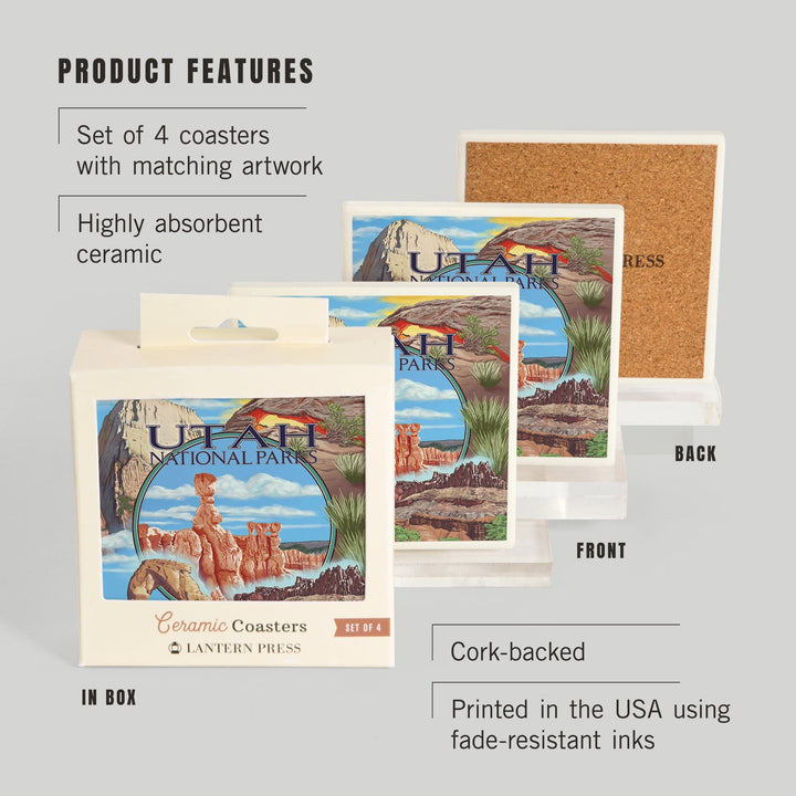 Utah National Parks, Bryce in Center, Coasters Coasters Lantern Press 