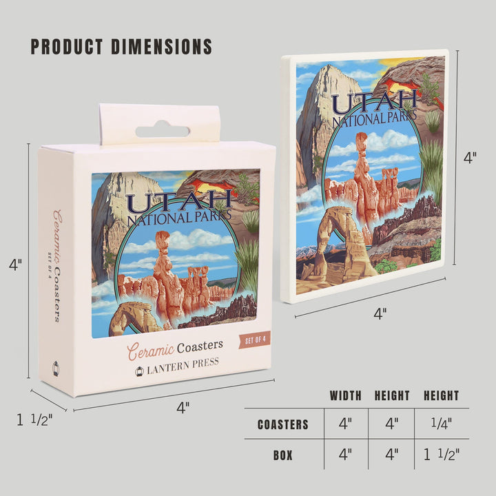 Utah National Parks, Bryce in Center, Coasters Coasters Lantern Press 