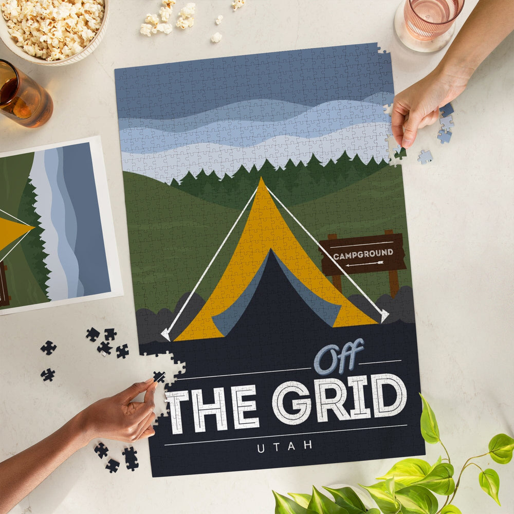 Utah, Off the Grid, Tent, Vector, Jigsaw Puzzle Puzzle Lantern Press 