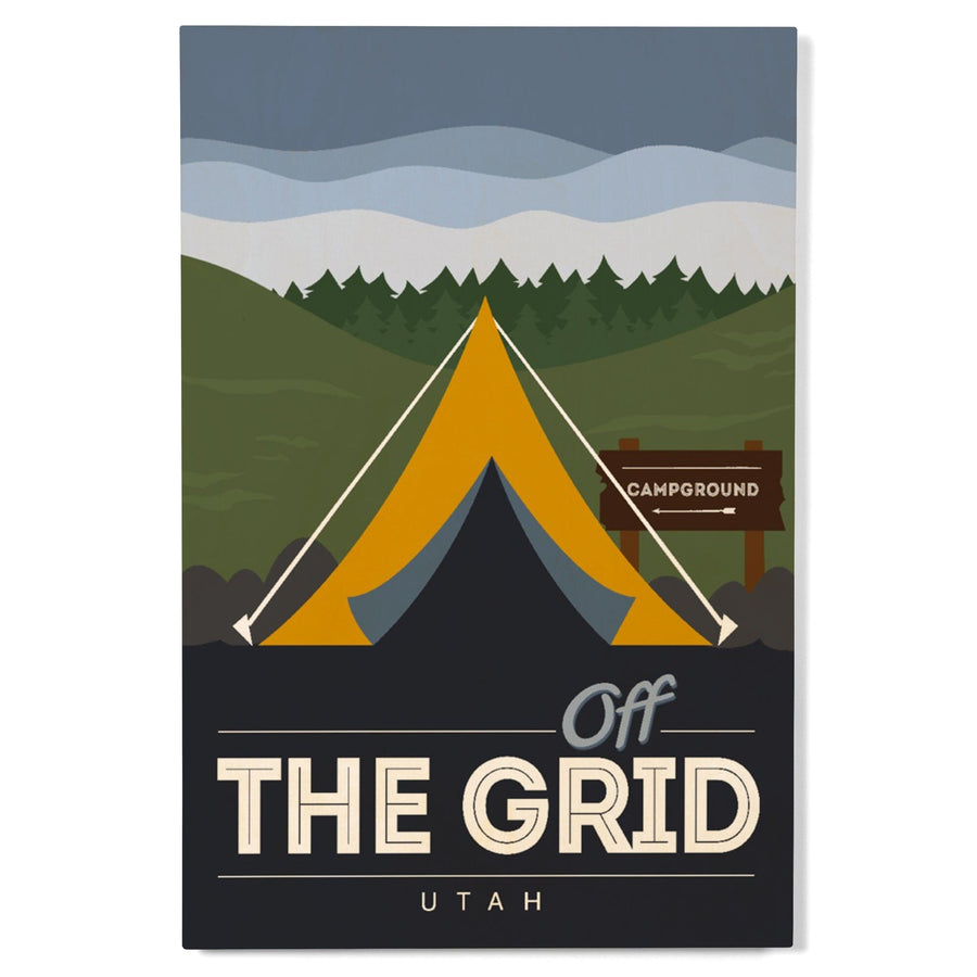 Utah, Off the Grid, Tent, Vector, Lantern Press Artwork, Wood Signs and Postcards Wood Lantern Press 