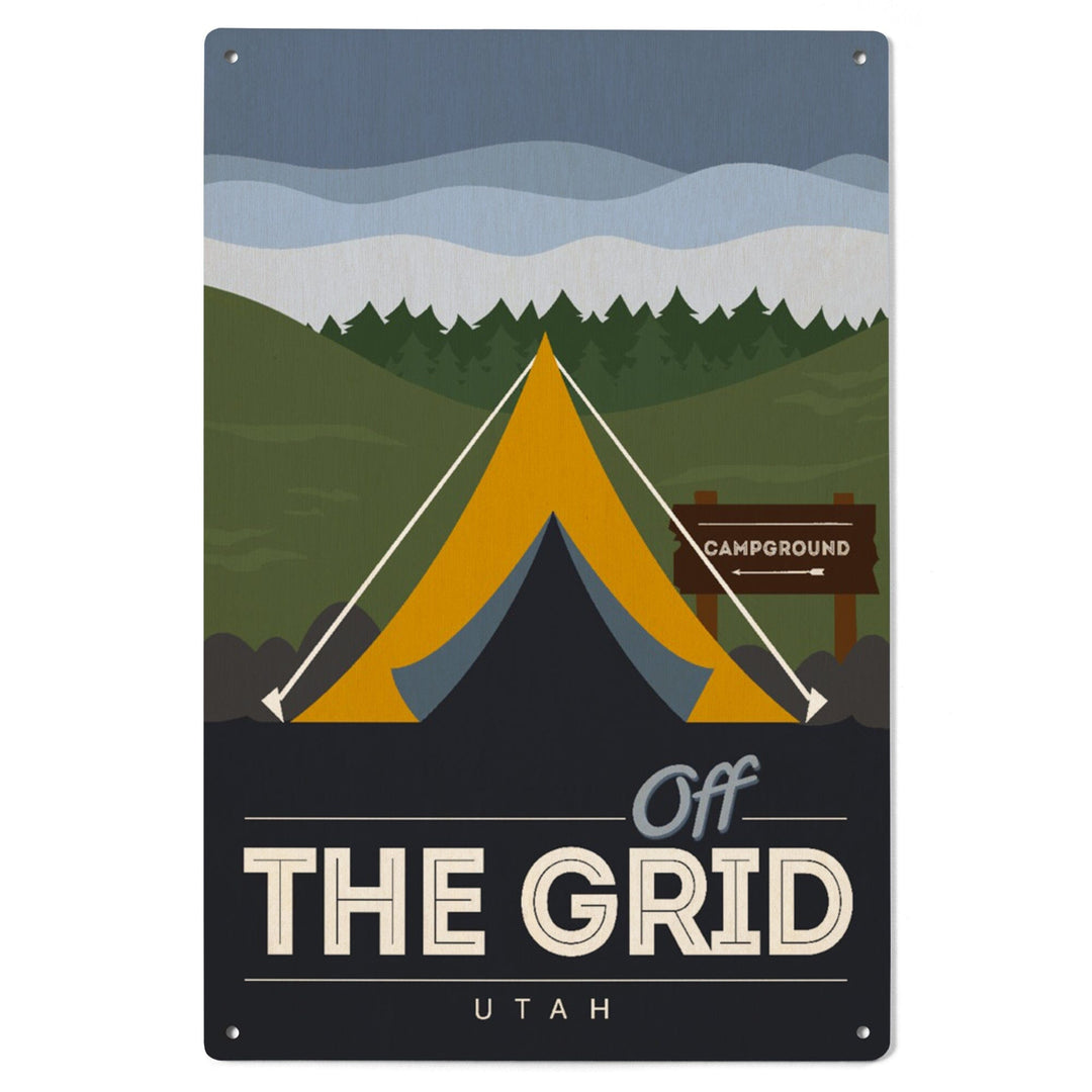 Utah, Off the Grid, Tent, Vector, Lantern Press Artwork, Wood Signs and Postcards Wood Lantern Press 