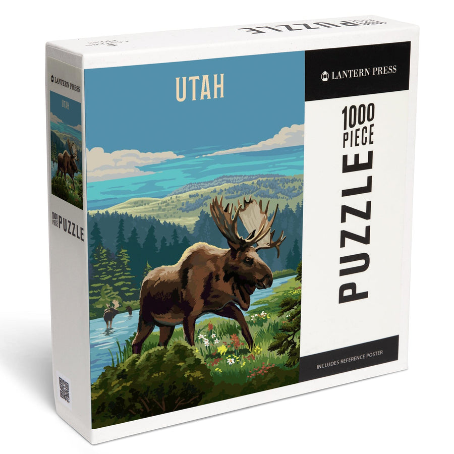 Utah, Painterly, Moose and Wildflowers, Jigsaw Puzzle Puzzle Lantern Press 