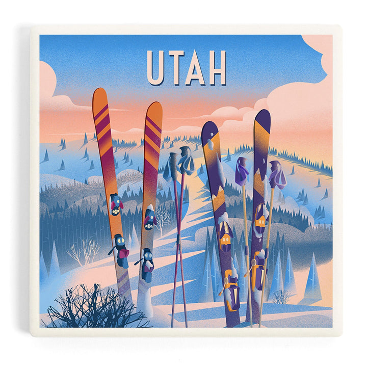 Utah, Prepare for Takeoff, Skis in Snowbank, Coasters Coasters Lantern Press 