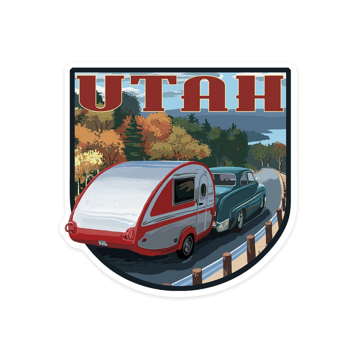 Utah, Retro Camper, Contour, Vinyl Sticker Sticker Lantern Press 