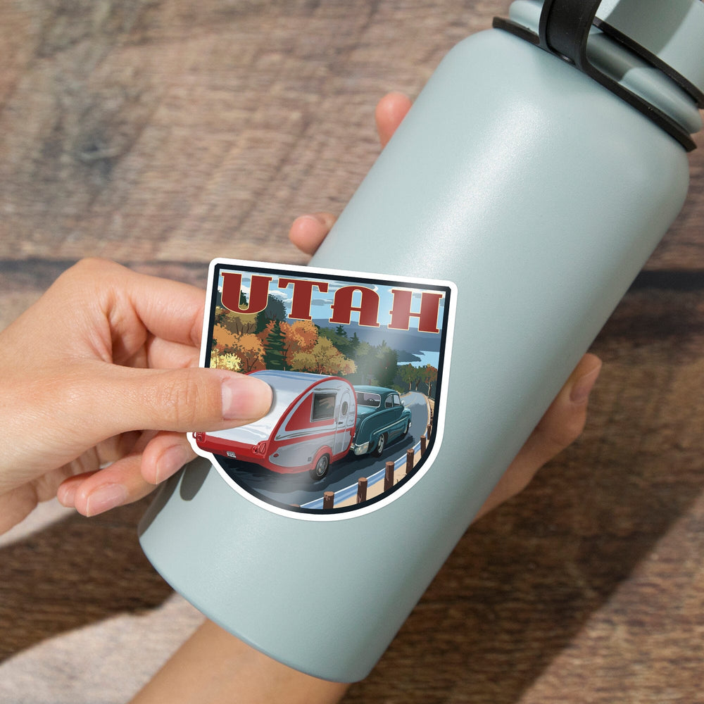Utah, Retro Camper, Contour, Vinyl Sticker Sticker Lantern Press 