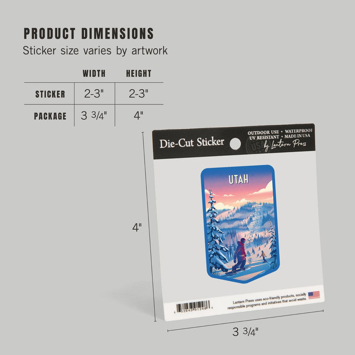 Utah, Shred the Gnar, Snowboarding, Contour, Vinyl Sticker Sticker Lantern Press 
