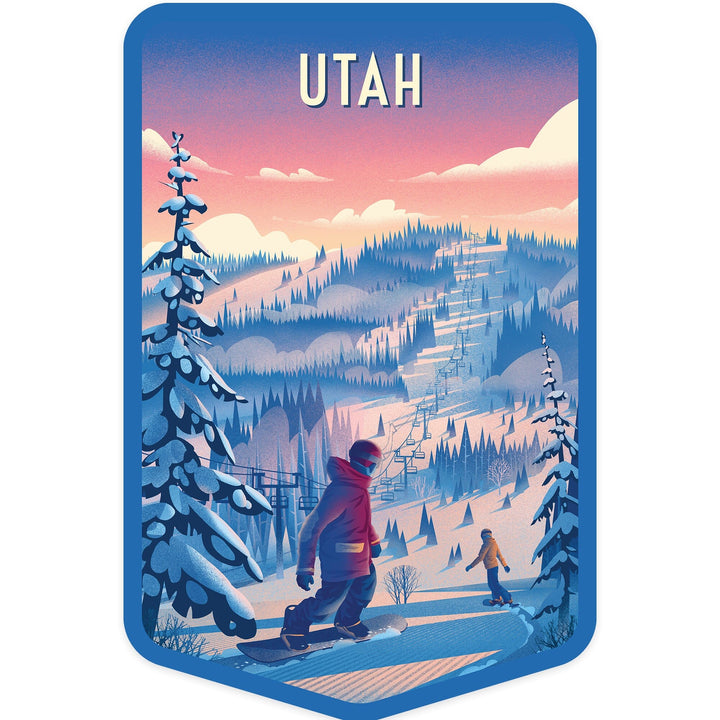 Utah, Shred the Gnar, Snowboarding, Contour, Vinyl Sticker Sticker Lantern Press 