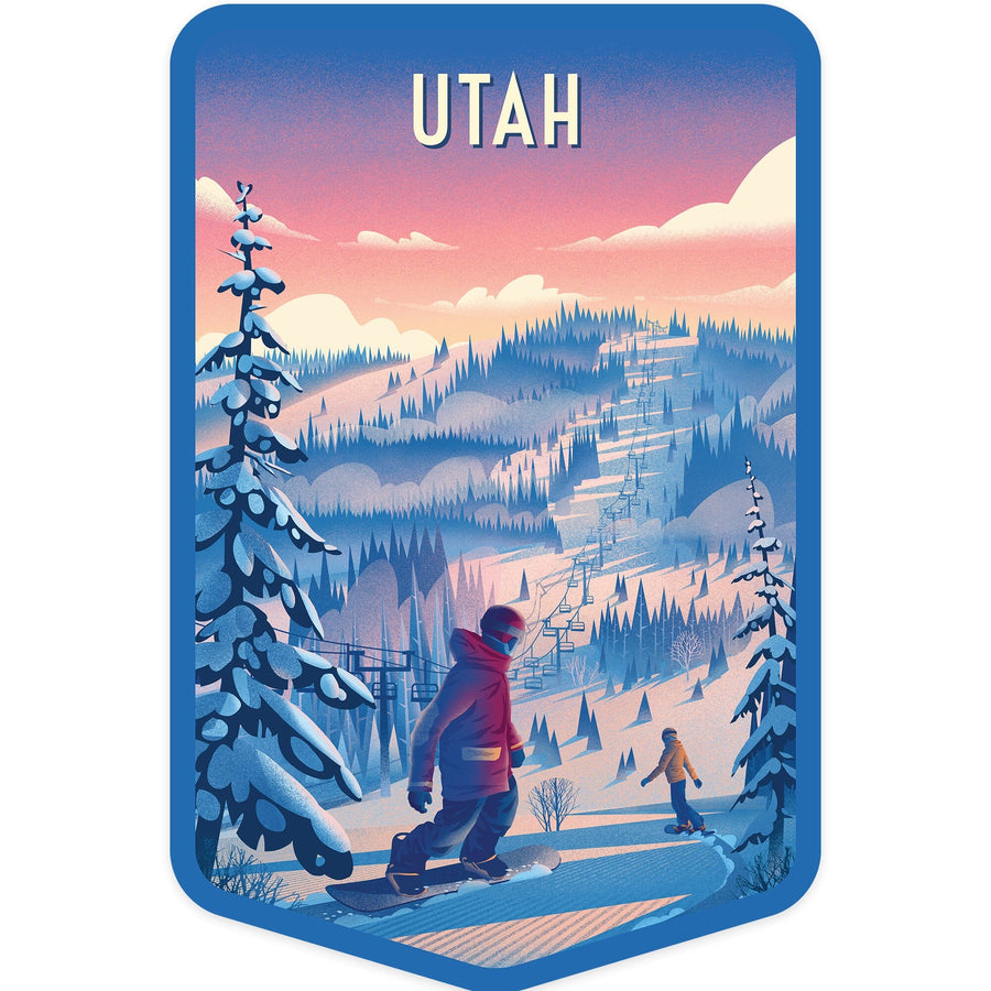 Utah, Shred the Gnar, Snowboarding, Contour, Vinyl Sticker Sticker Lantern Press 