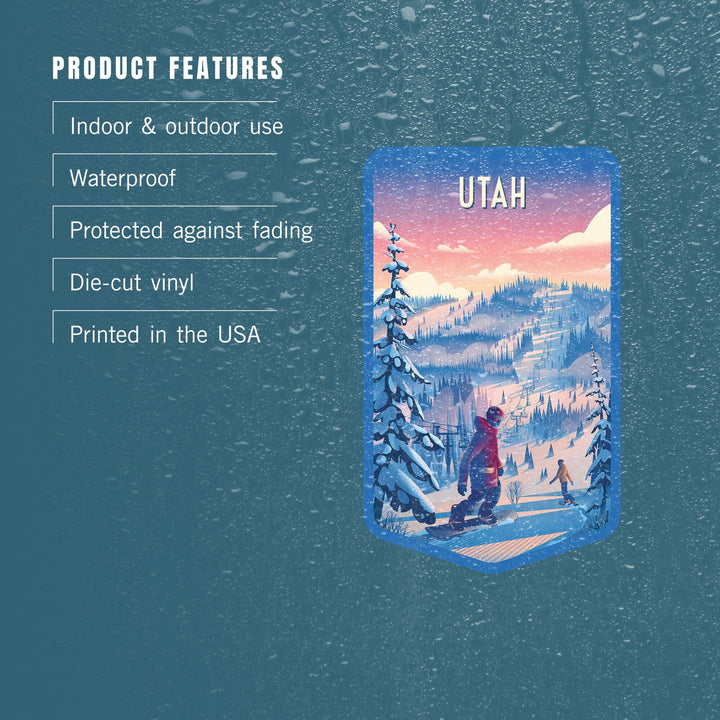 Utah, Shred the Gnar, Snowboarding, Contour, Vinyl Sticker Sticker Lantern Press 