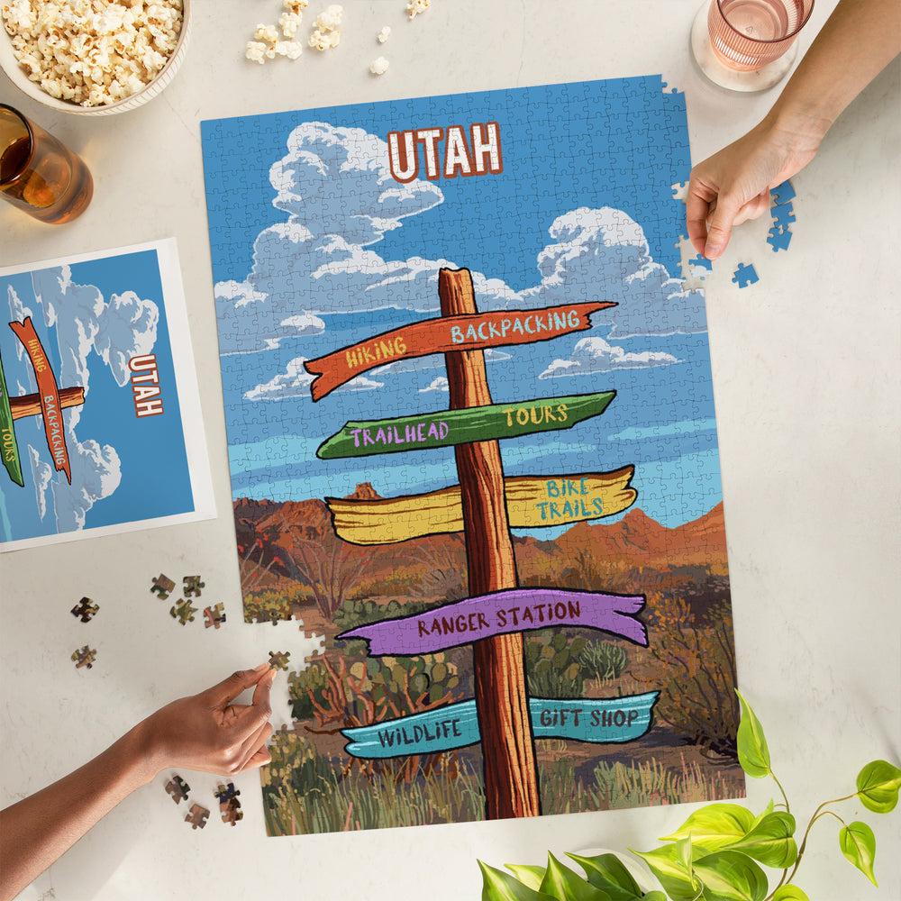 Utah, Signpost, Desert, Jigsaw Puzzle Puzzle Lantern Press 