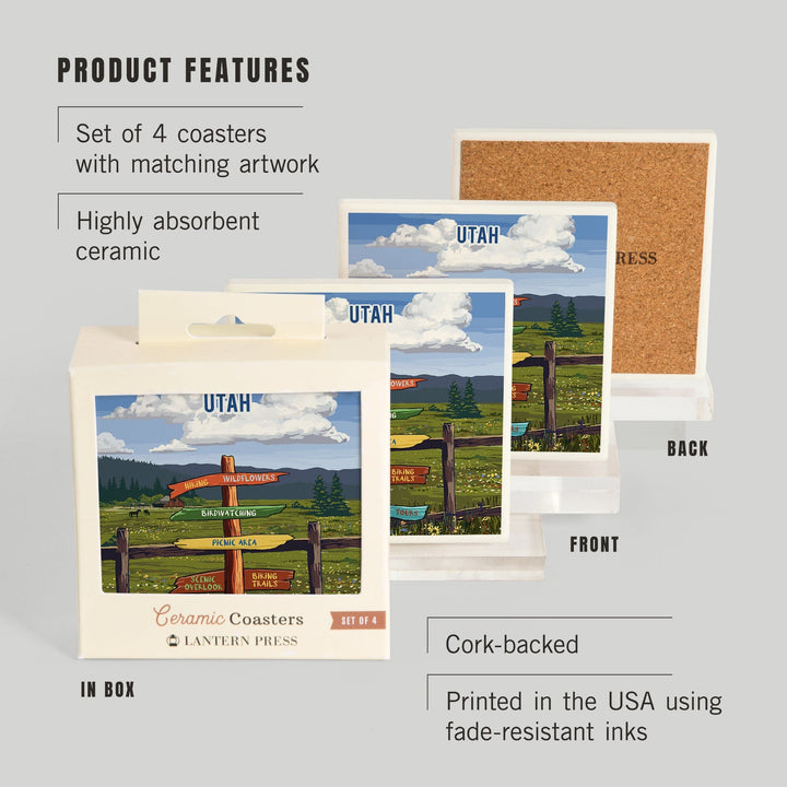 Utah, Signpost, Meadow, Coasters Coasters Lantern Press 