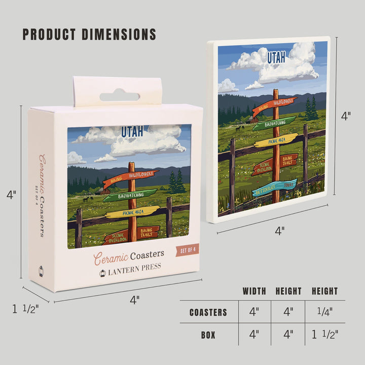 Utah, Signpost, Meadow, Coasters Coasters Lantern Press 