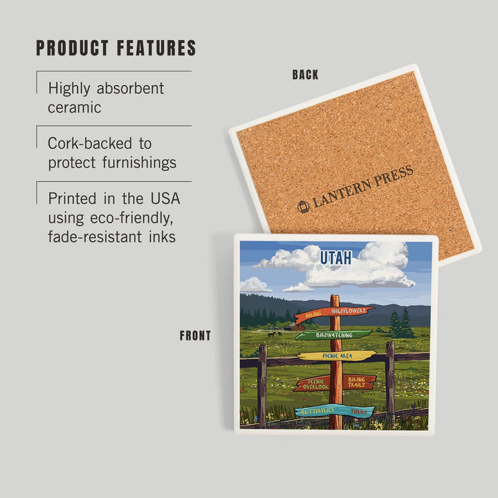 Utah, Signpost, Meadow, Coasters Coasters Lantern Press 