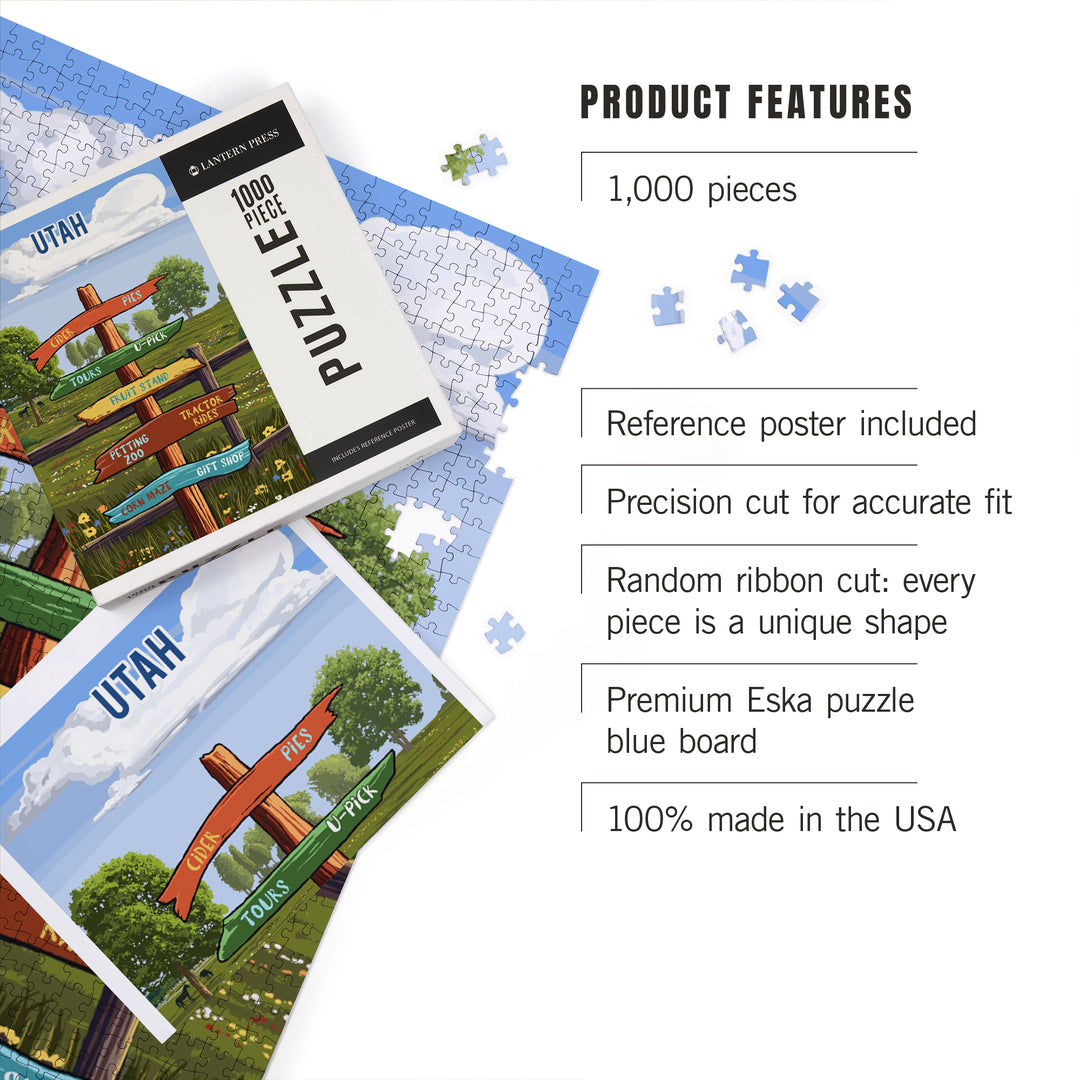 Utah, Signpost, Orchard, Jigsaw Puzzle Puzzle Lantern Press 