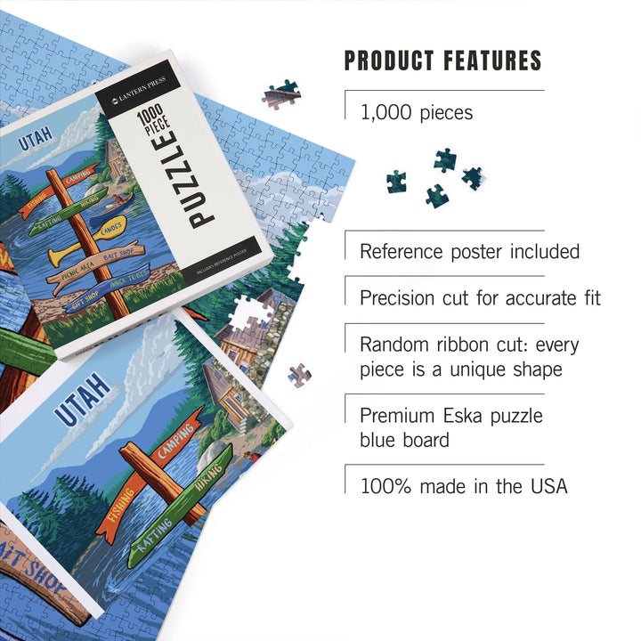 Utah, Signpost, River, Jigsaw Puzzle Puzzle Lantern Press 