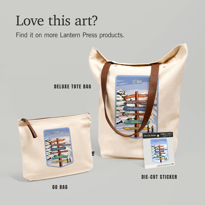 Utah, Signpost, Ski and Snow,, Organic Cotton Zipper Pouch, Go Bag Totes Lantern Press 