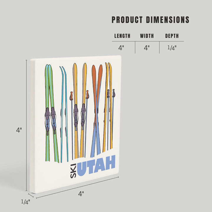 Utah, Skis in Snow, Coasters Coasters Lantern Press 