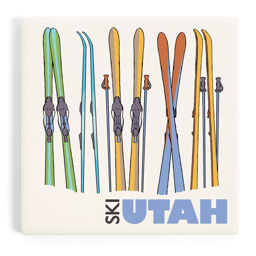 Utah, Skis in Snow, Coasters Coasters Lantern Press 
