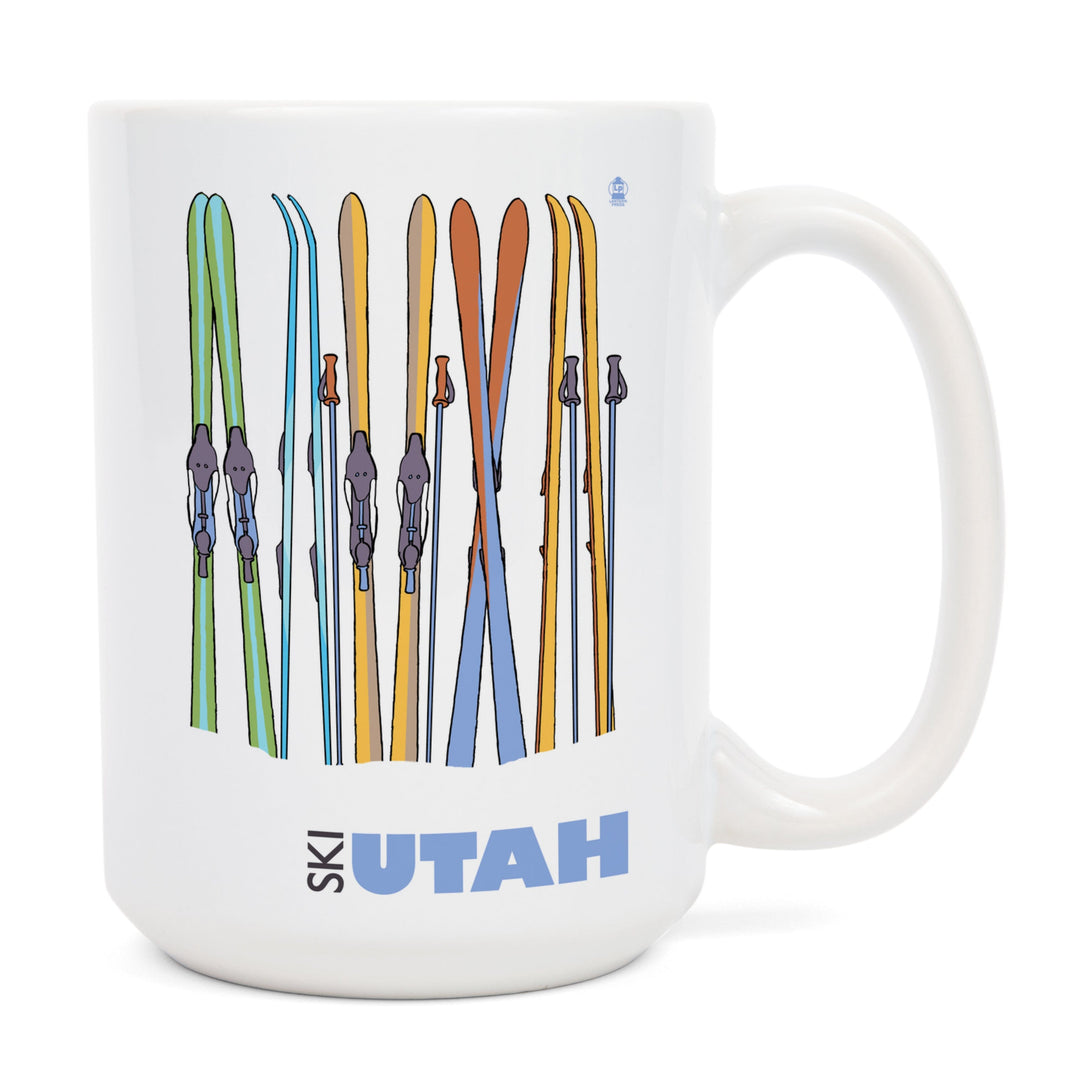 Utah, Skis in Snow, Lantern Press Artwork, Ceramic Mug Mugs Lantern Press 
