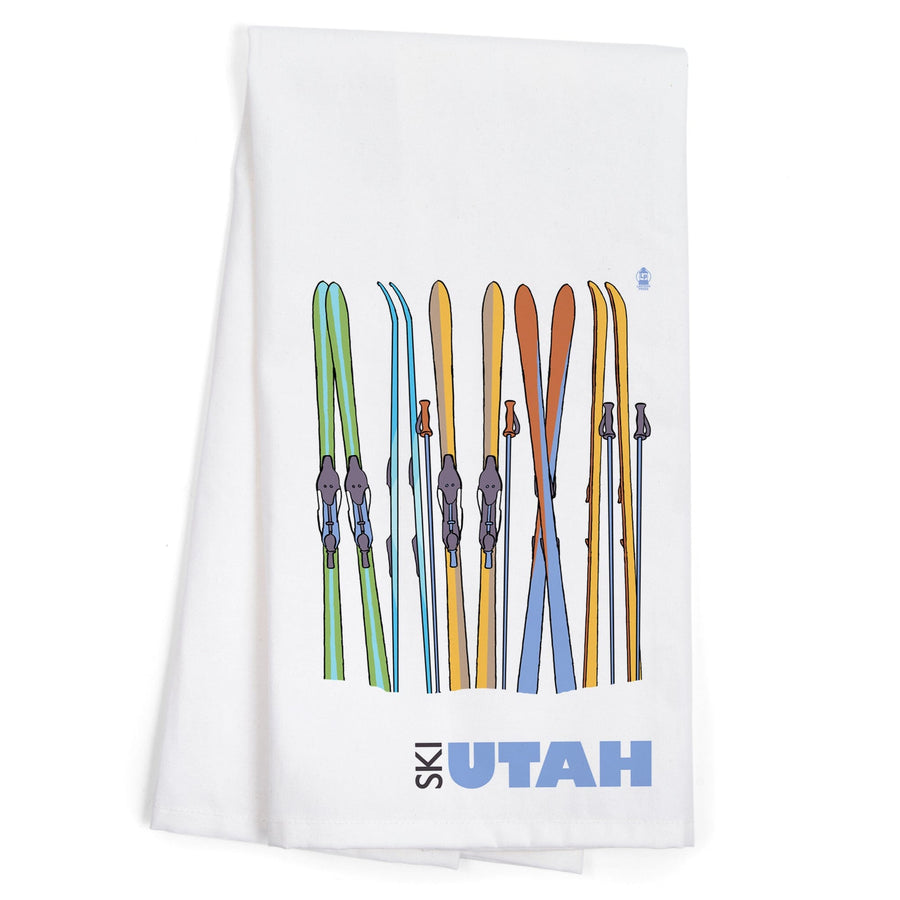 Utah, Skis in Snow, Organic Cotton Kitchen Tea Towels Kitchen Lantern Press 