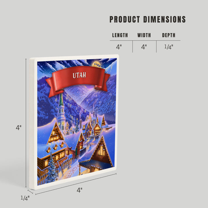 Utah, Sleepy Winter Christmas Village, Coasters Coasters Lantern Press 