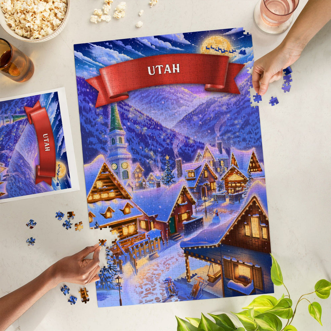 Utah, Sleepy Winter Village, Jigsaw Puzzle Puzzle Lantern Press 