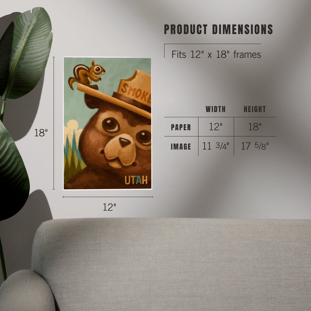 Utah, Smokey Bear and Squirrel, Officially Licensed, Art & Giclee Prints Art Lantern Press 