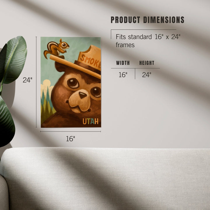 Utah, Smokey Bear and Squirrel, Officially Licensed, Art & Giclee Prints Art Lantern Press 