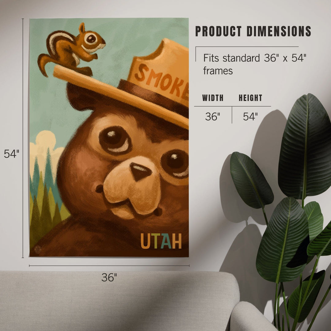 Utah, Smokey Bear and Squirrel, Officially Licensed, Art & Giclee Prints Art Lantern Press 