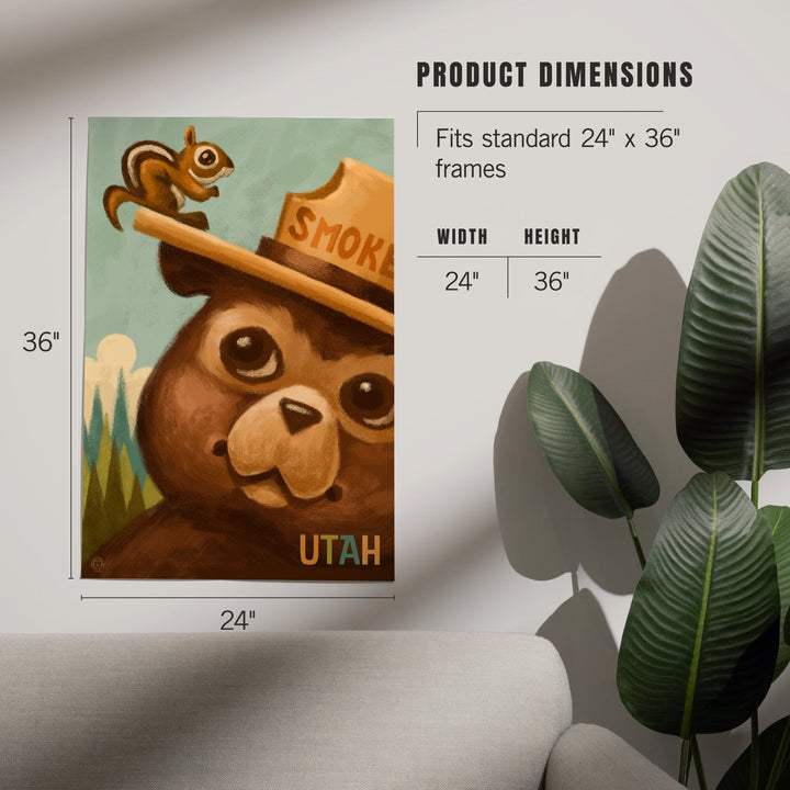 Utah, Smokey Bear and Squirrel, Officially Licensed, Art & Giclee Prints Art Lantern Press 