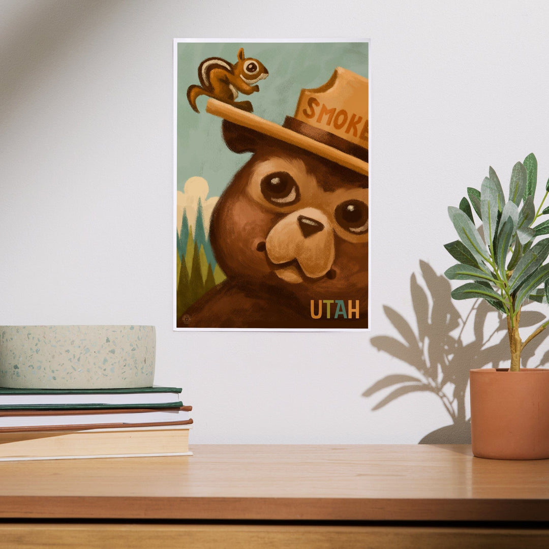 Utah, Smokey Bear and Squirrel, Officially Licensed, Art & Giclee Prints Art Lantern Press 