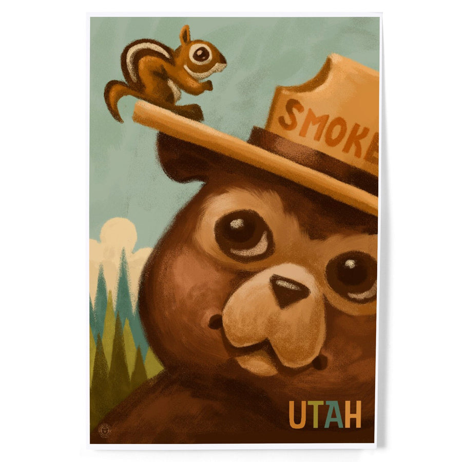 Utah, Smokey Bear and Squirrel, Officially Licensed, Art & Giclee Prints Art Lantern Press 