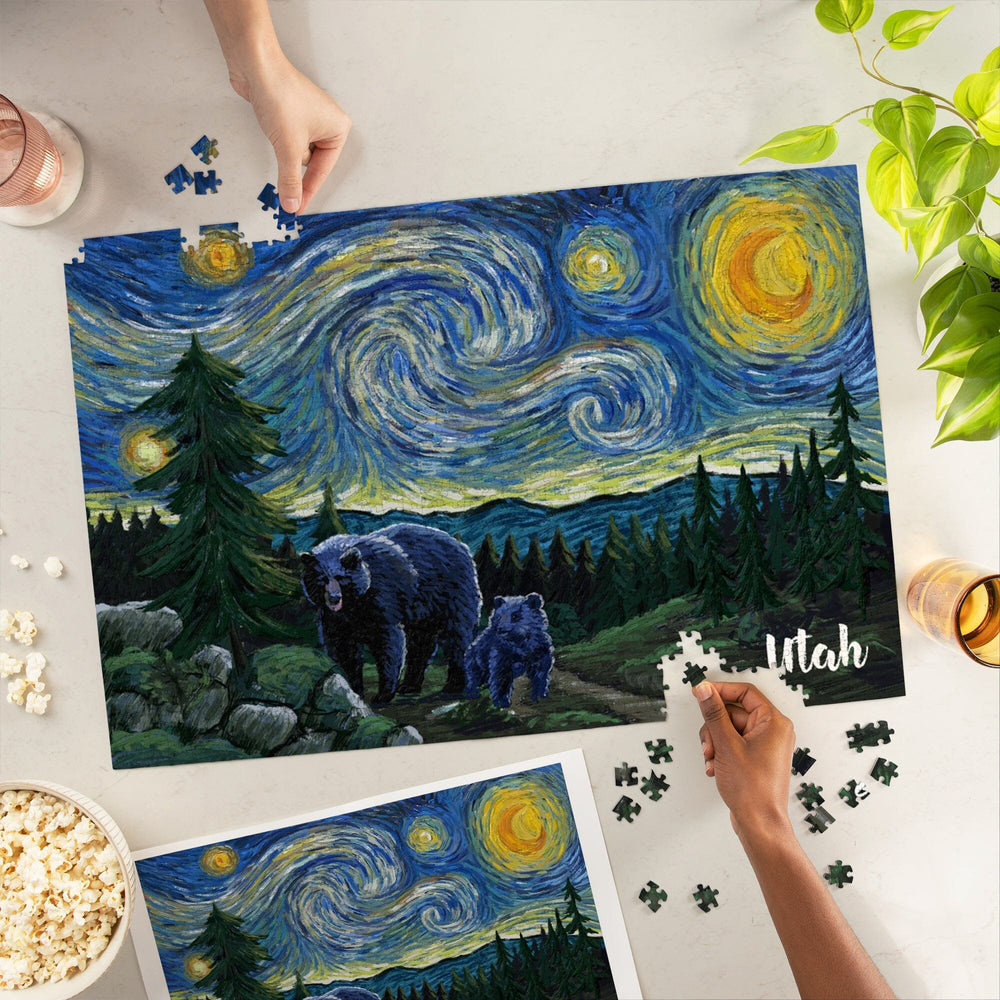 Utah, Starry Night, Bear and Cub, Jigsaw Puzzle Puzzle Lantern Press 