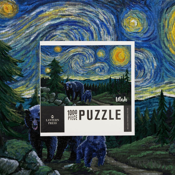 Utah, Starry Night, Bear and Cub, Jigsaw Puzzle Puzzle Lantern Press 