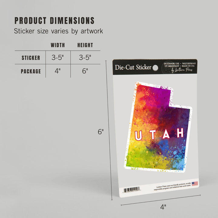 Utah, State Abstract Watercolor, Contour, Vinyl Sticker Sticker Lantern Press 