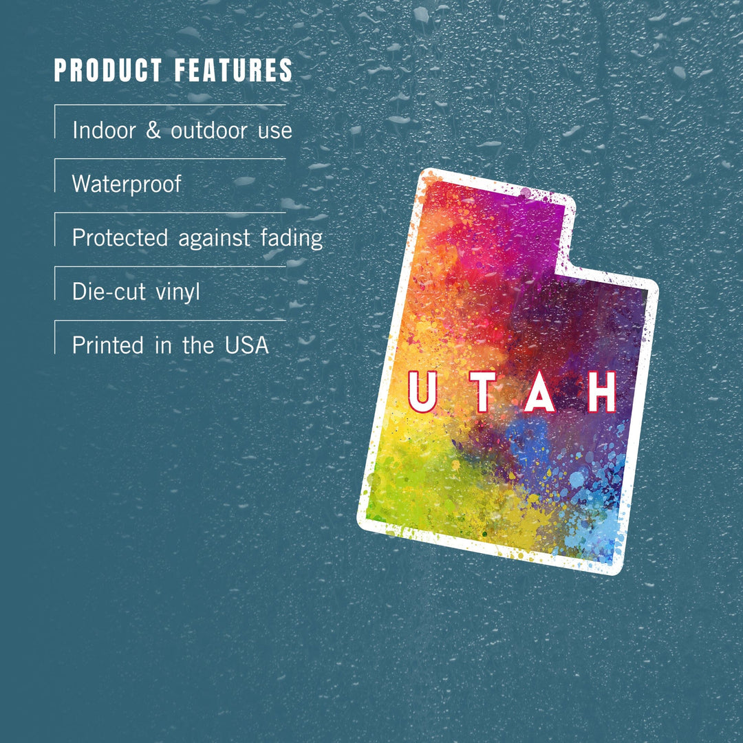 Utah, State Abstract Watercolor, Contour, Vinyl Sticker Sticker Lantern Press 