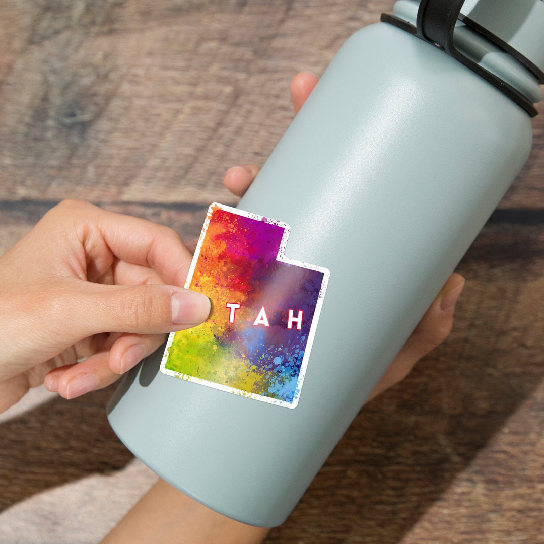 Utah, State Abstract Watercolor, Contour, Vinyl Sticker Sticker Lantern Press 