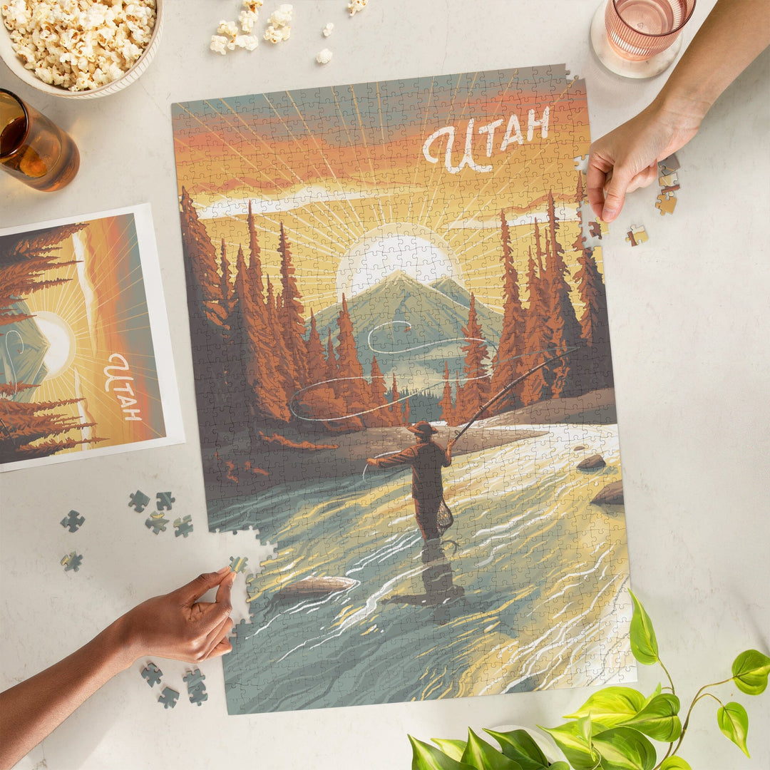 Utah, This is Living, Fishing with Mountain, Jigsaw Puzzle Puzzle Lantern Press 