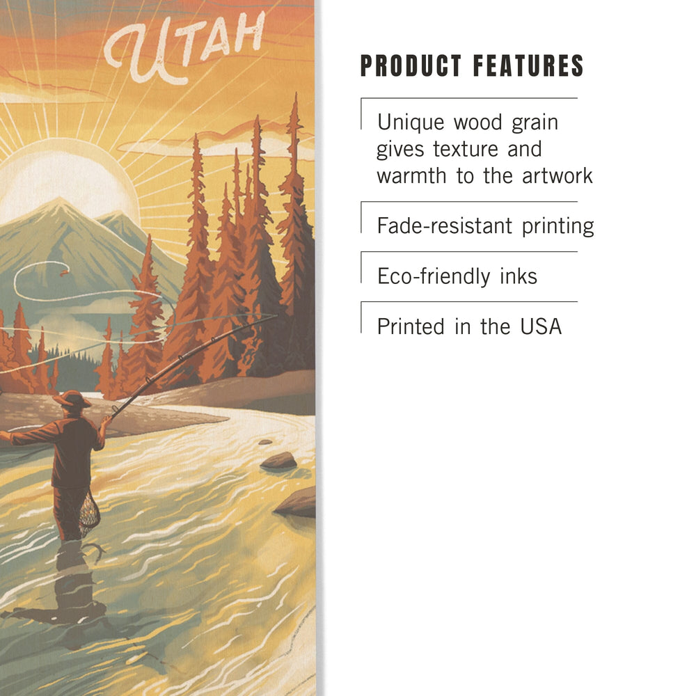 Utah, This is Living, Fishing with Mountain, Wood Signs and Postcards Wood Lantern Press 