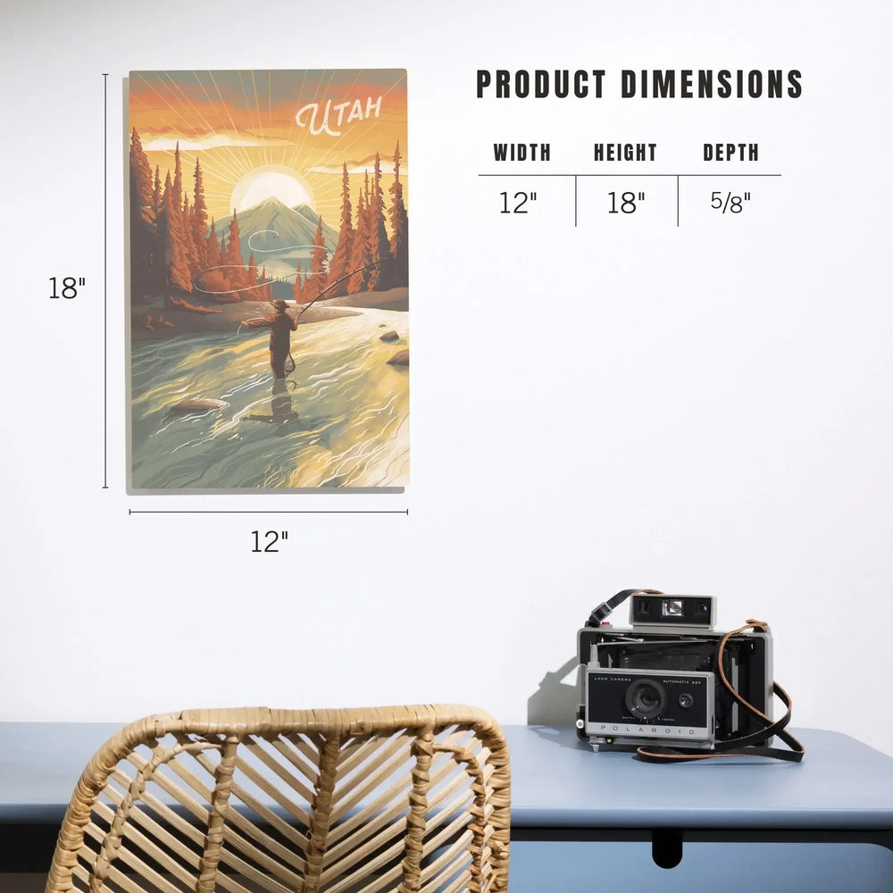 Utah, This is Living, Fishing with Mountain, Wood Signs and Postcards Wood Lantern Press 