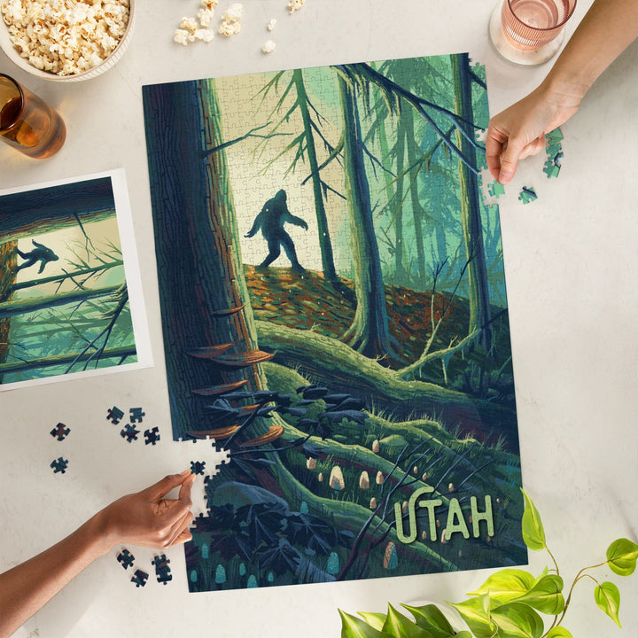 Utah, Wanderer, Bigfoot in Forest, Jigsaw Puzzle Puzzle Lantern Press 