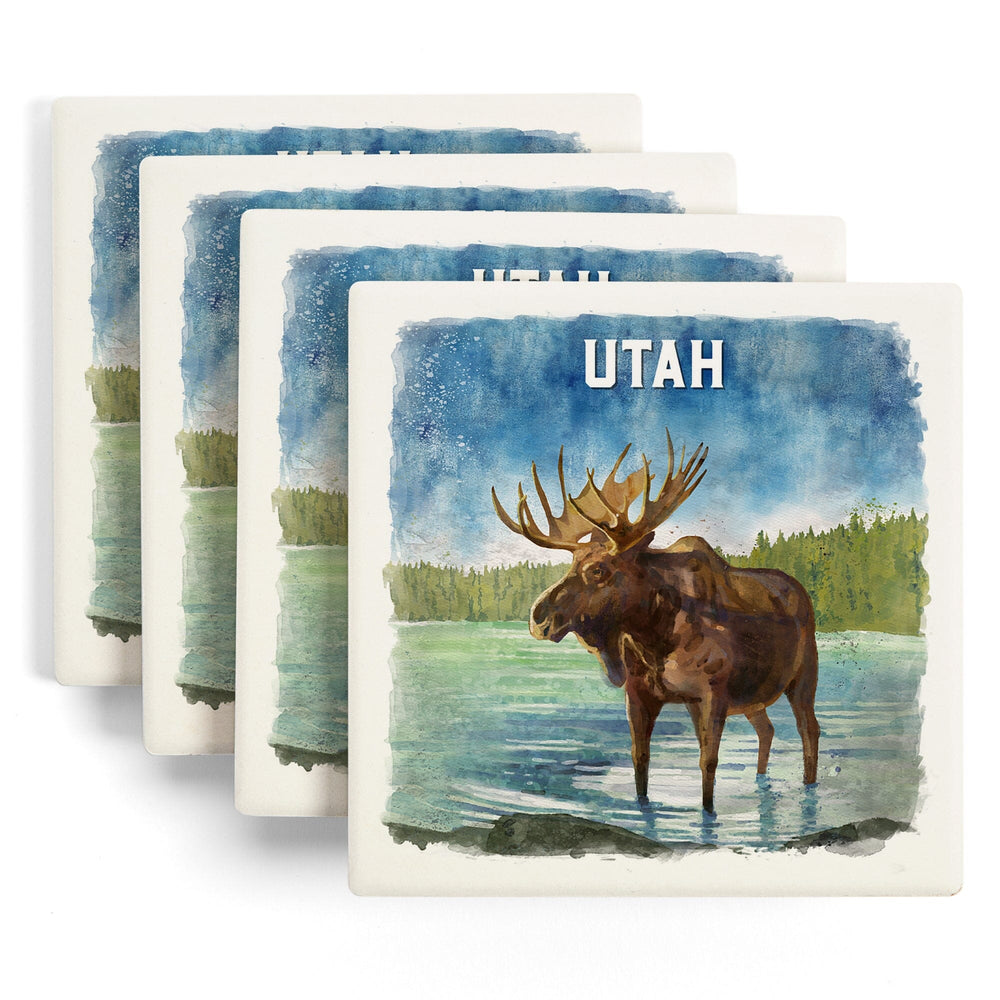 Utah, Watercolor Study, Moose, Coasters Coasters Lantern Press 