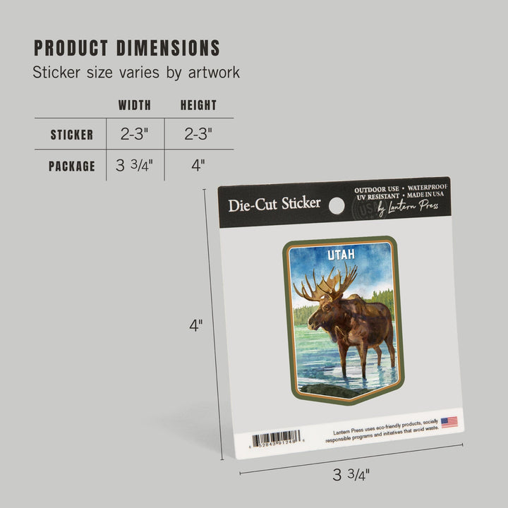 Utah, Watercolor Study, Moose, Contour, Vinyl Sticker Sticker Lantern Press 