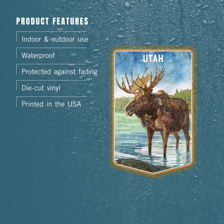 Utah, Watercolor Study, Moose, Contour, Vinyl Sticker Sticker Lantern Press 