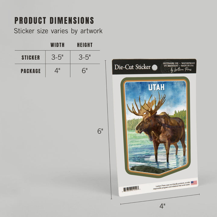 Utah, Watercolor Study, Moose, Contour, Vinyl Sticker Sticker Lantern Press 