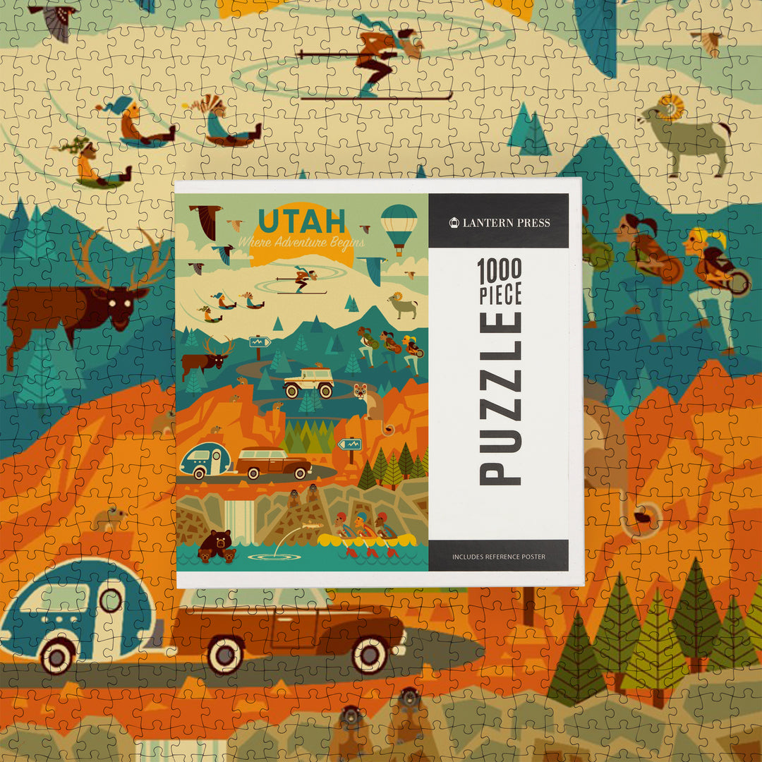 Utah, Where Adventure Begins, Mountain Geometric, Jigsaw Puzzle Puzzle Lantern Press 