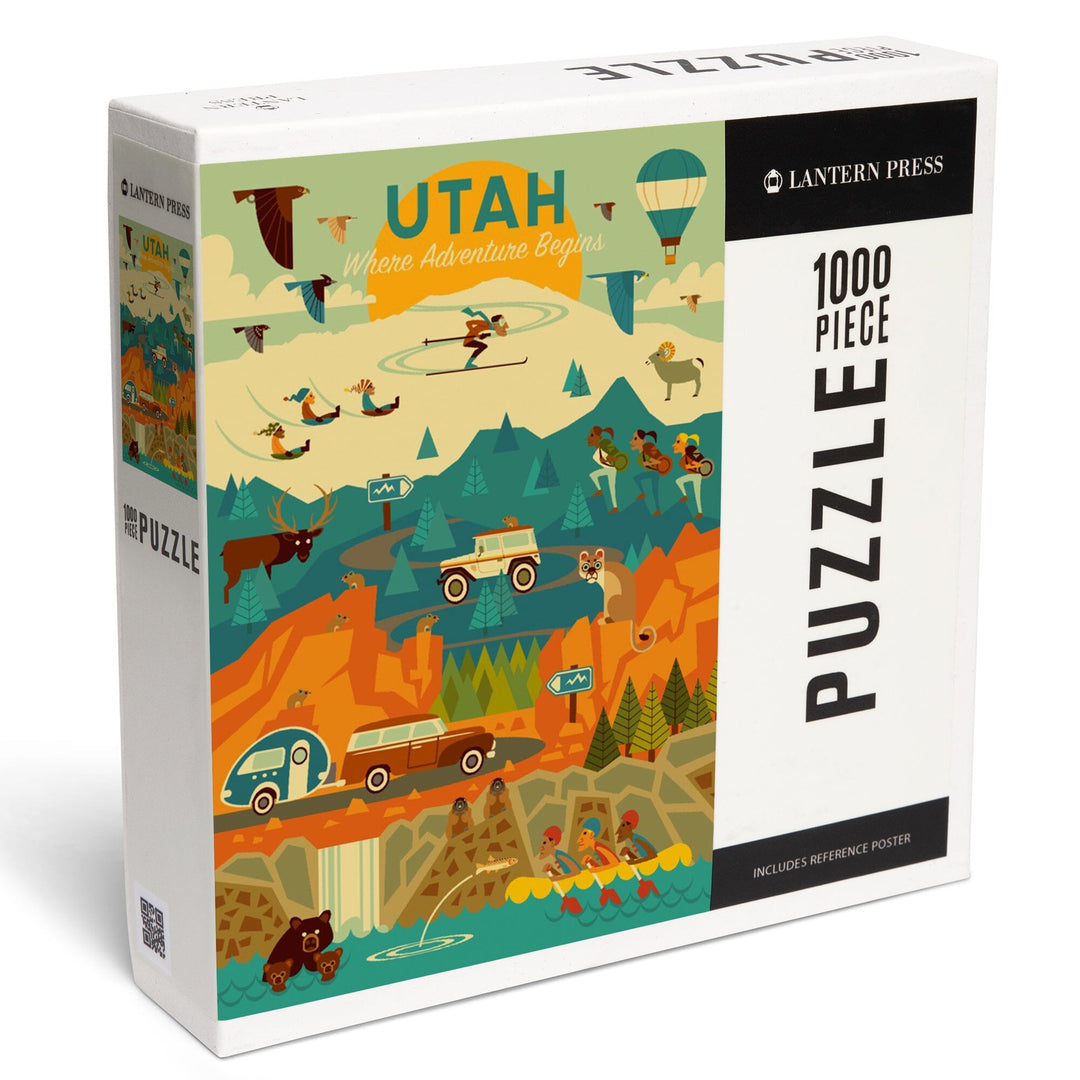 Utah, Where Adventure Begins, Mountain Geometric, Jigsaw Puzzle Puzzle Lantern Press 