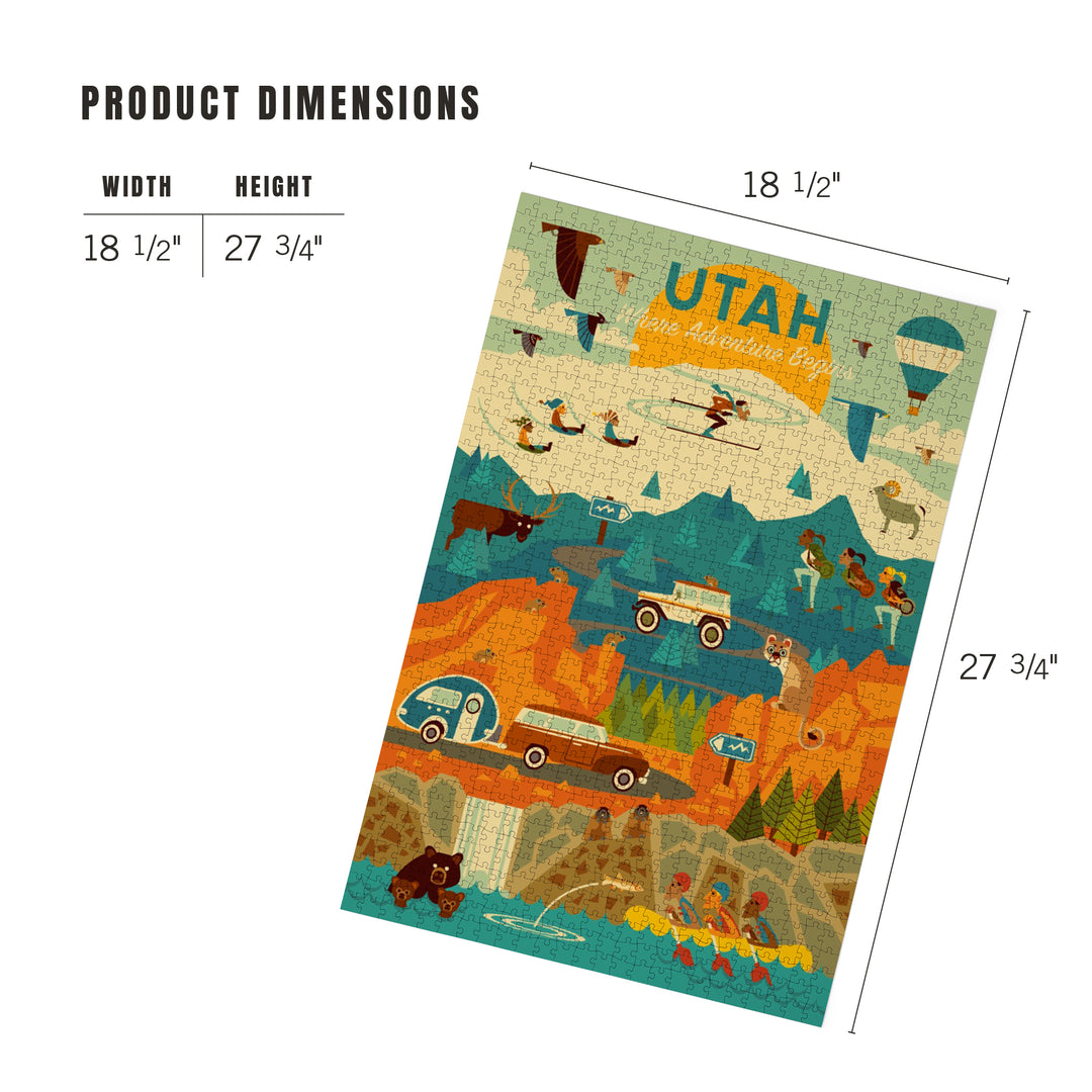 Utah, Where Adventure Begins, Mountain Geometric, Jigsaw Puzzle Puzzle Lantern Press 